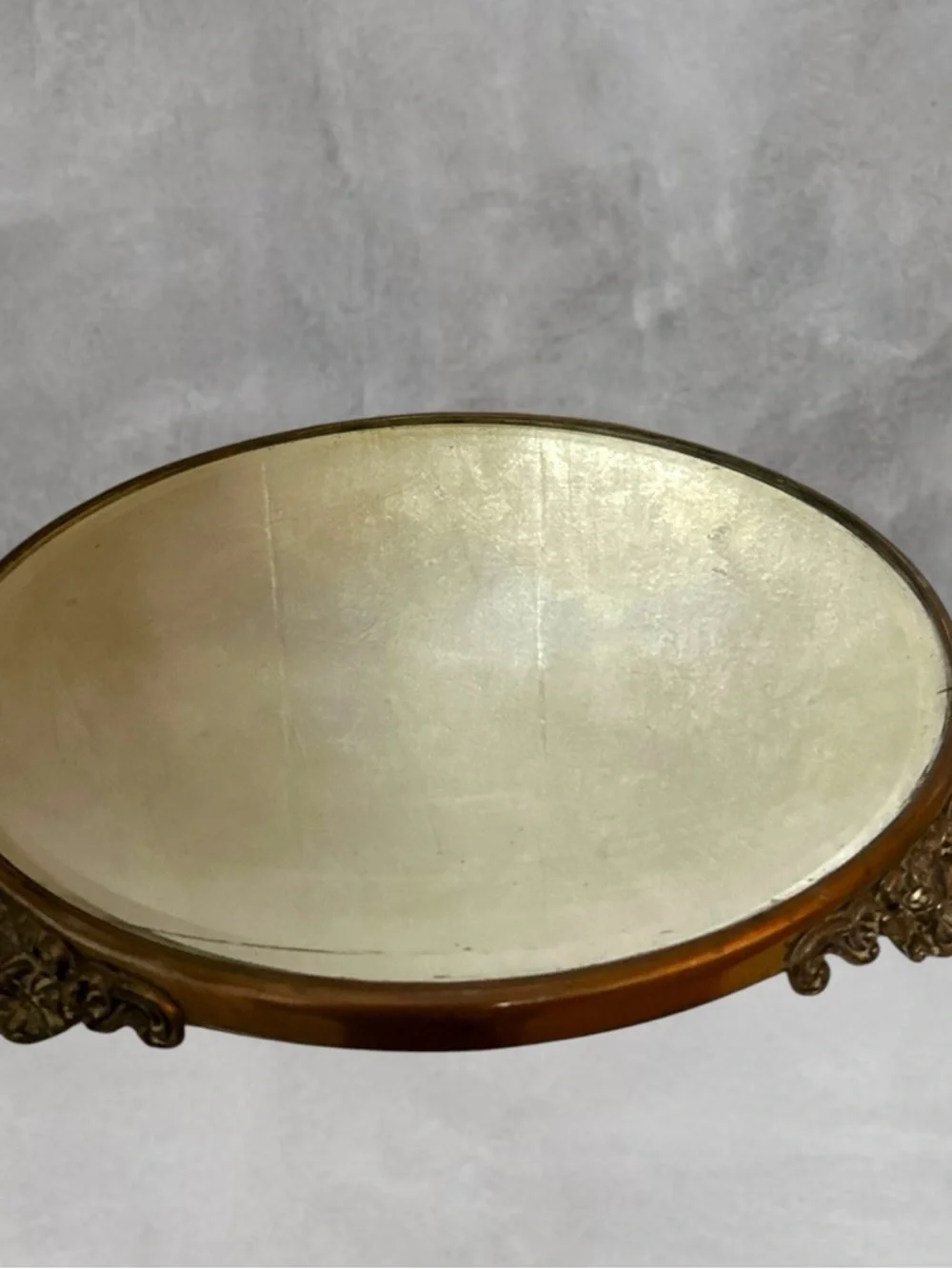 Antique COPPER Mirror Plateau with Raised Feet and Beveled Edge